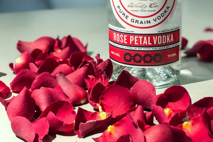 Rose vodka and rose petals